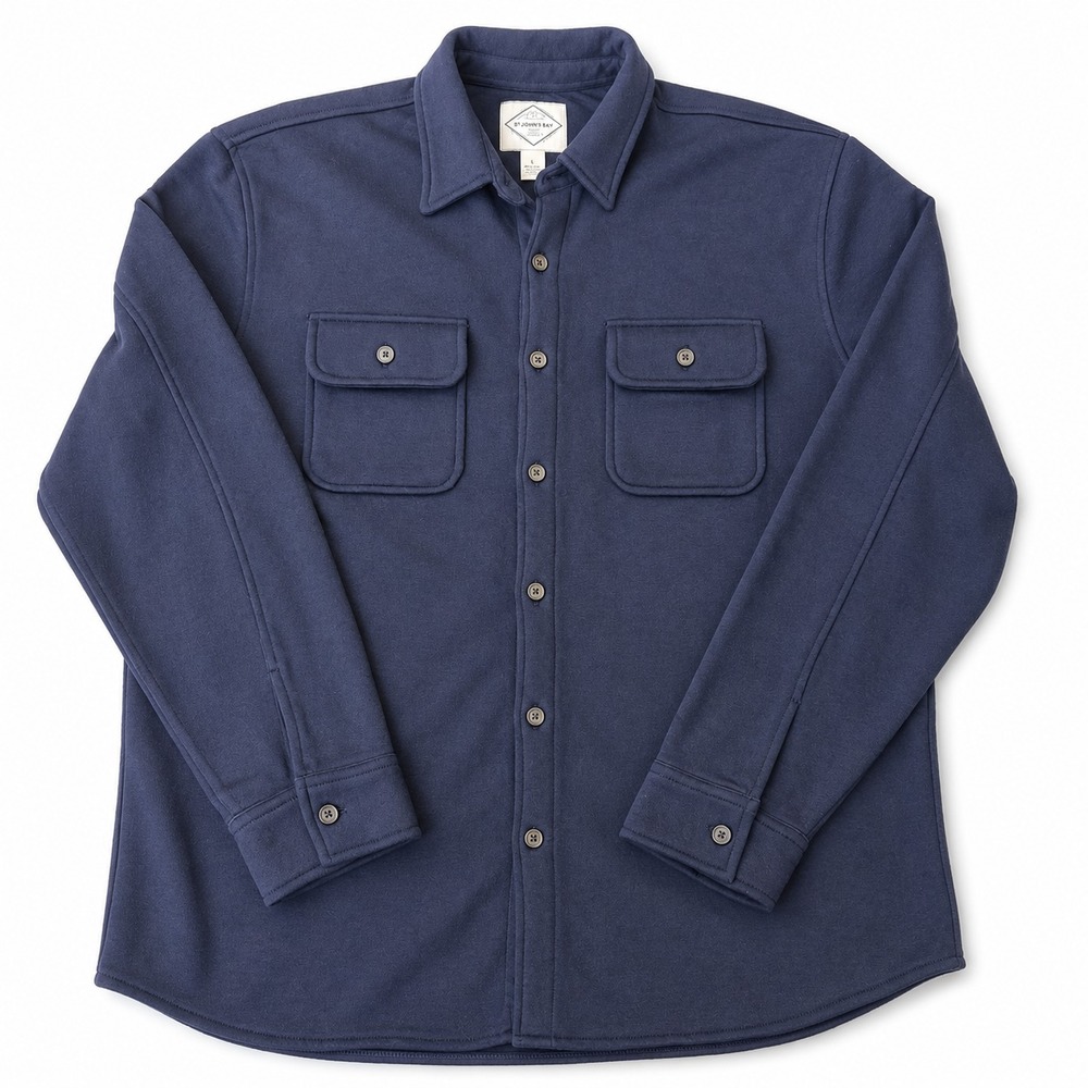 St John's Bay Midweight Fleece Shirt Jacket Mens Large Navy Blue